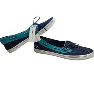 Lacoste Women's Ortholite Navy and Teal Boat Shoes Size 8